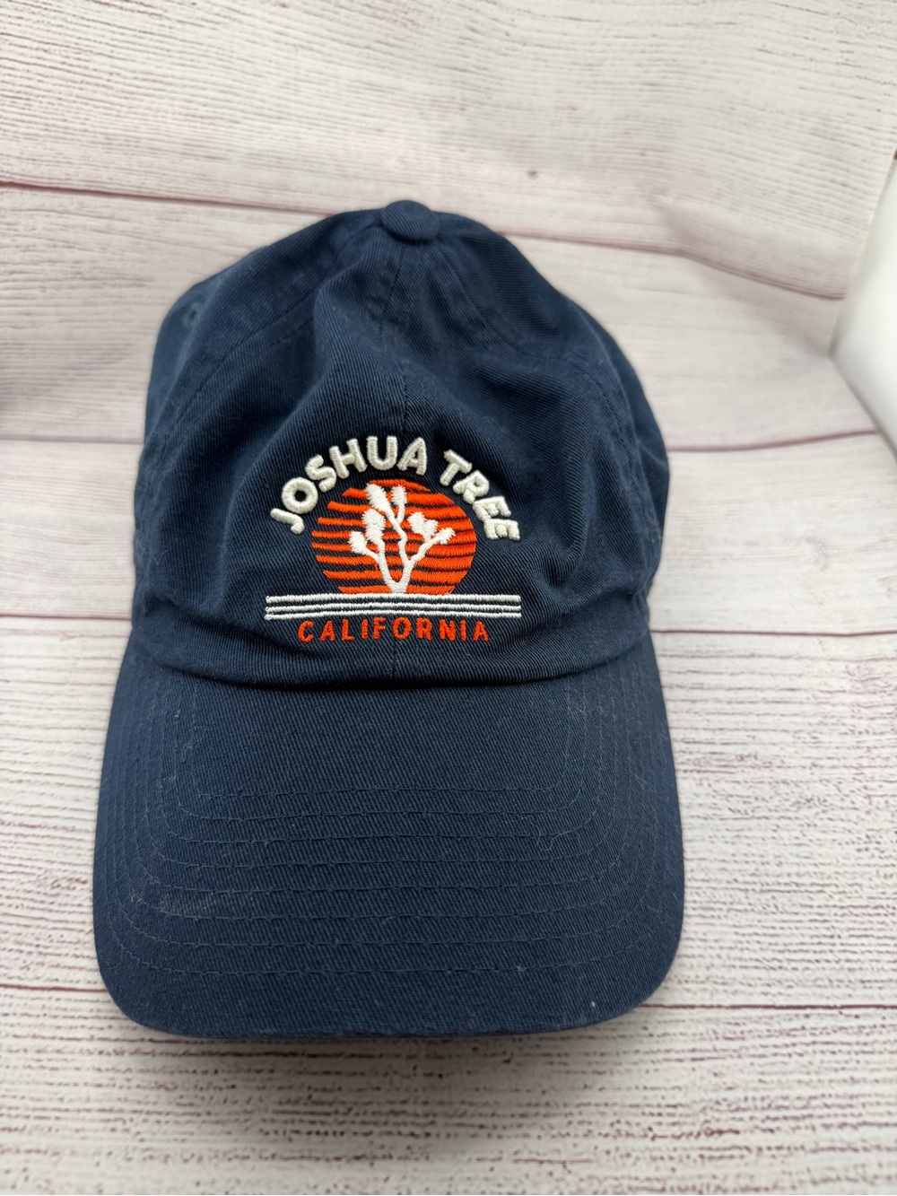 Joshua Tree California Embroidered Baseball Cap - Navy with Orange & White